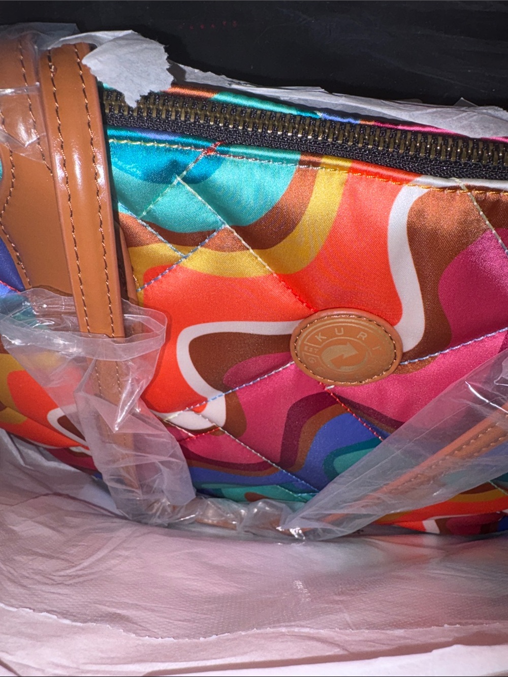 Kurt Geiger Multicolor Wave-Print Tote with Tan Handles 🆕 W/ Dusty ❤️🔥❤️🔥 - Picture 5 of 9